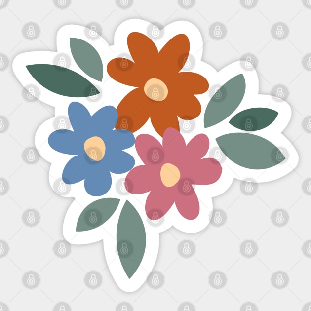 Daisy field with leaves and polka dots oranges and blues on cream-02 Sticker by FrancesPoff